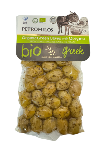 Olives grecques vertes à l'origan BIO en sous vide PETROMILOS 250 g