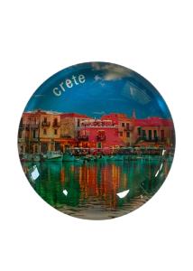 Magnet rond en verre "Ville de Rthymnon" - Diamtre 3,5