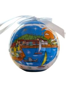 Boule de Noël grecque blanche et bleue KEFALONIA 7 cm