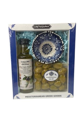 Coffret cadeau CRETOSOPHY "huile d'olive,olives,bol" 16x19 cm